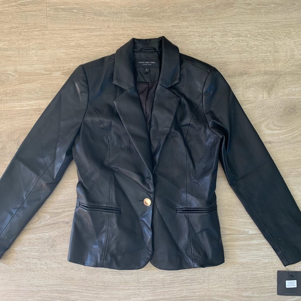NWT Marc New York Womens Black Faux Leather Jacket - Black Sm